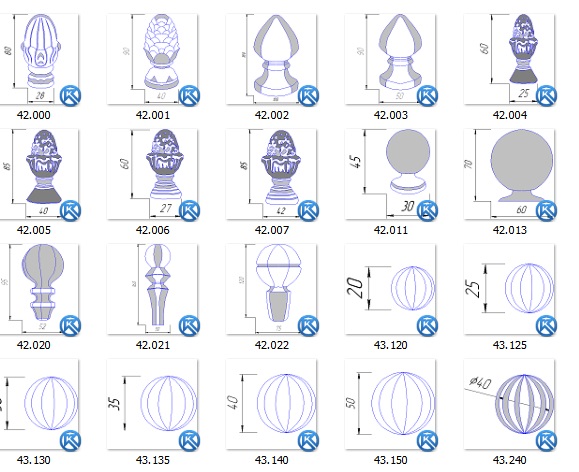 Чертеж Коллекция кованых элементов: Верхушки и шары
