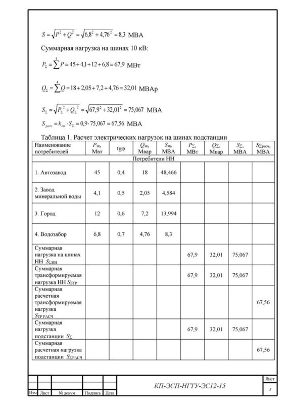 Чертеж Однолинейная схема районной понизительной подстанции 110/10 кВ