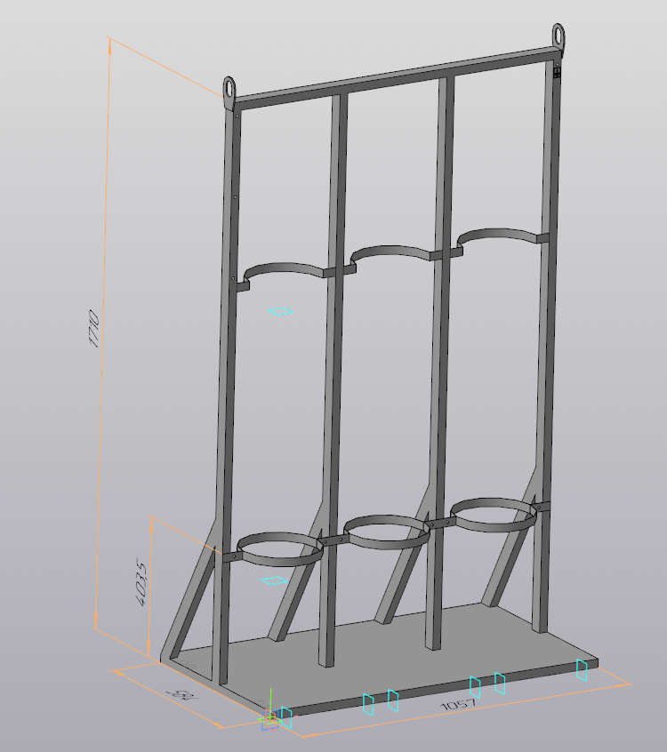 3D модель Стойка для 3-х газовых баллонов СГМ-03м
