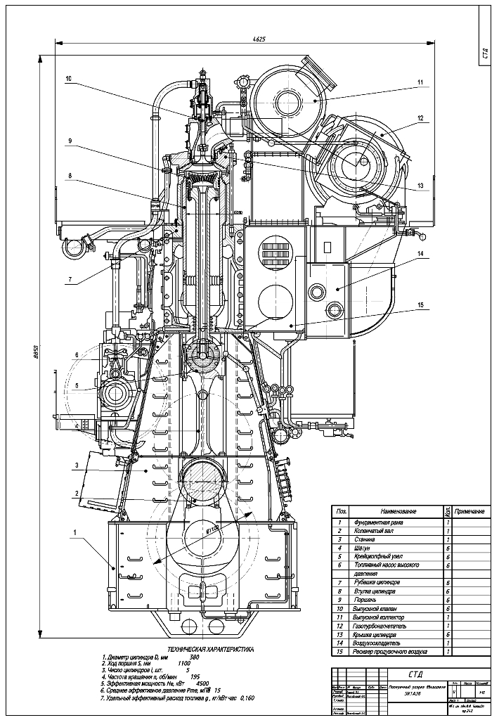 Чертеж Поперечный разрез двигателя RTA38-110