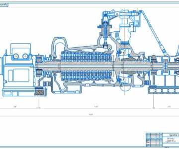 Чертеж Продольный разрез ЦВД турбины ПТ-80