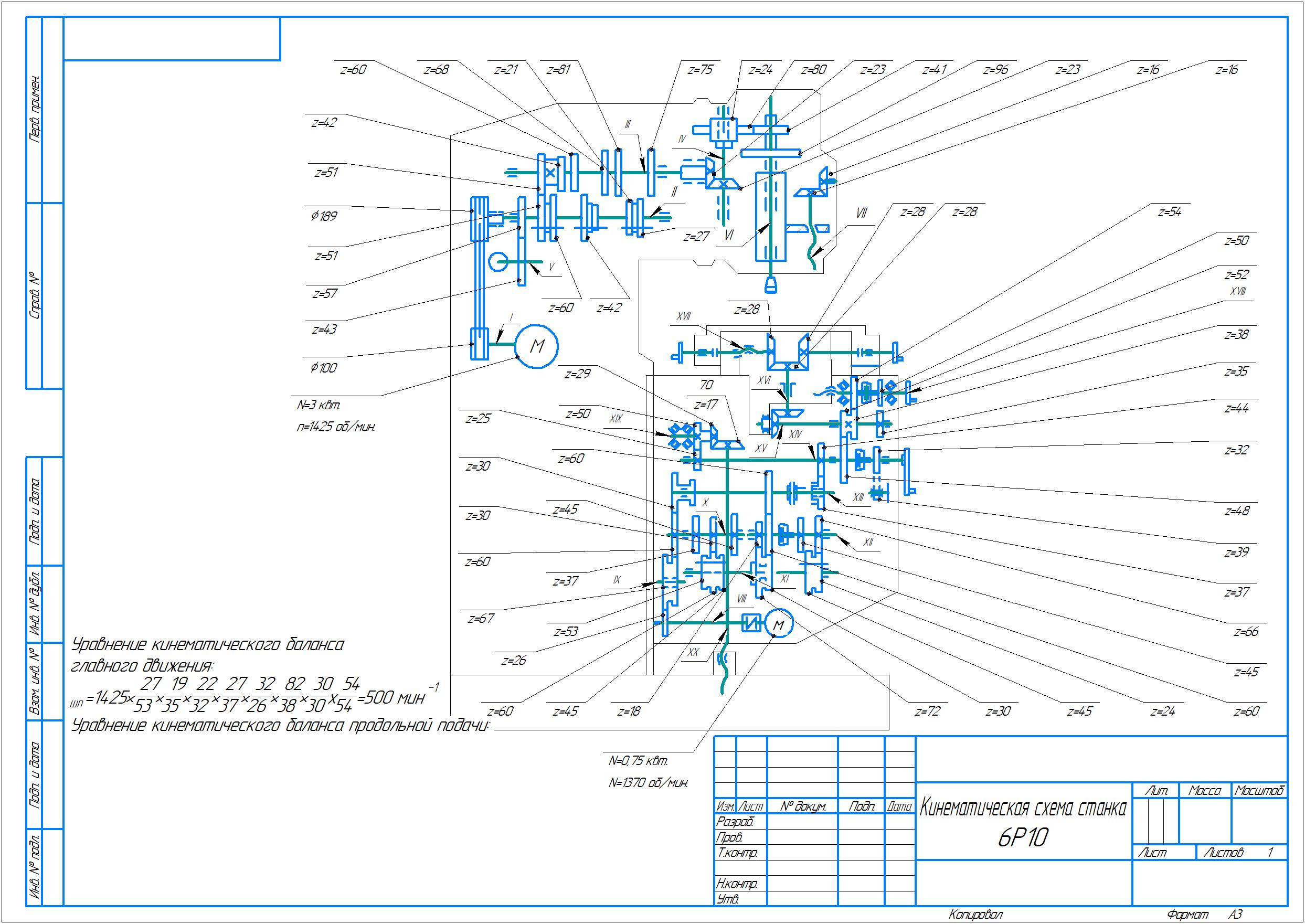Чертеж Кинематическая схема станка 6Р10