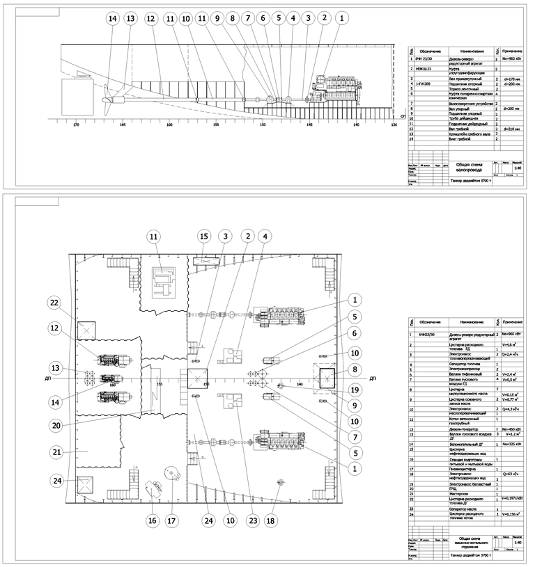 Чертеж Судовая энергетическая установка танкера дедвейтом 3700т