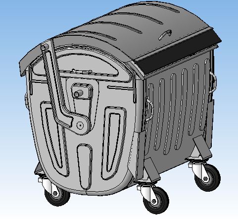 3D модель 3D модель металлического контейнера для ТБО, с полукруглой крышкой,объемом V=1100 литров