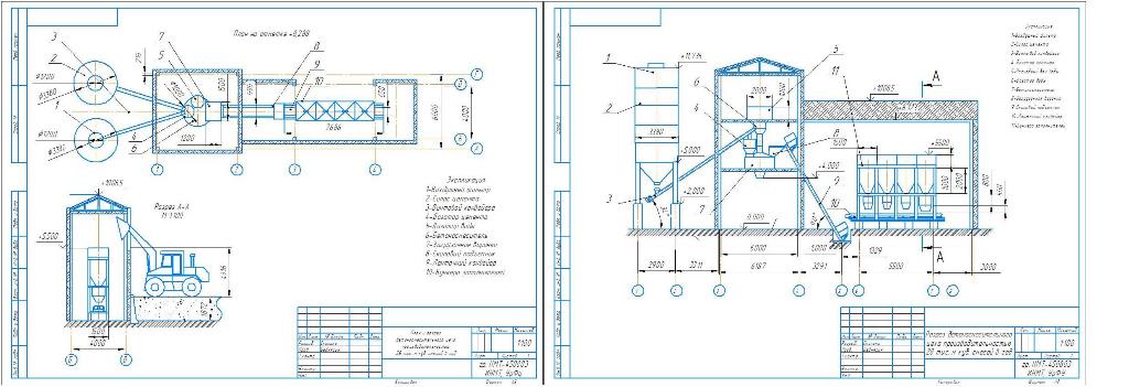 Чертеж Бетоносмесительный цех завода железобетонных изделий производительностью 28 мыс. куб м смесей в год