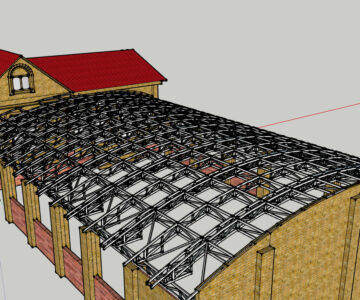 3D модель Металлоконструкции навеса 16х10 м с арочными пространственными фермами