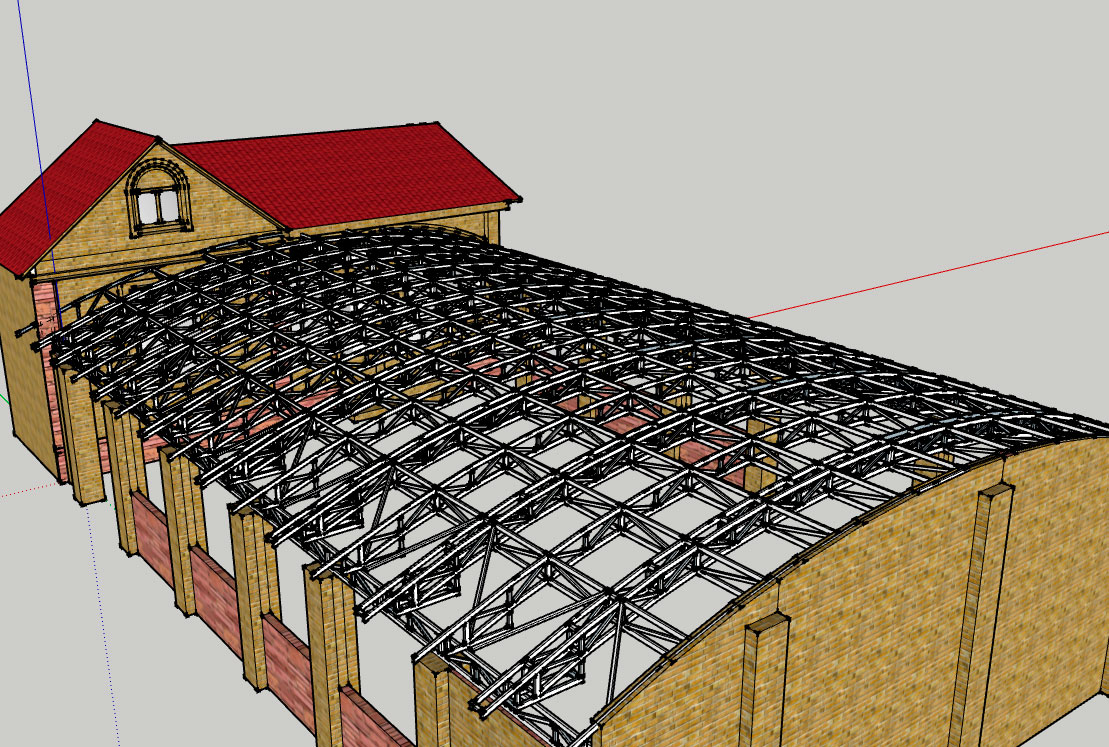 3D модель Металлоконструкции навеса 16х10 м с арочными пространственными фермами