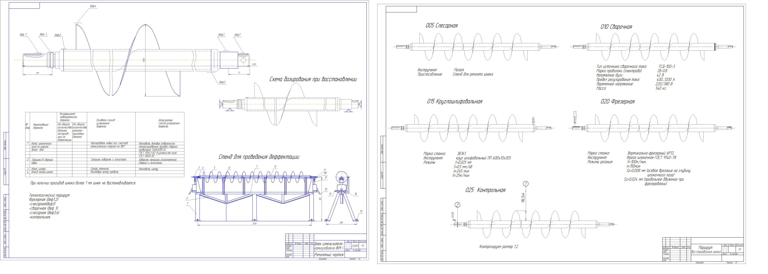 Чертеж Разработка технологического процесса восстановления шнека измельчителя-камнеуловителя ИКМ-5