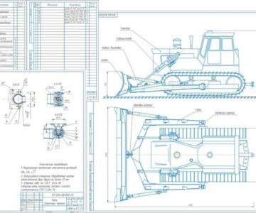 Чертеж Бульдозер с поворотным отвалом