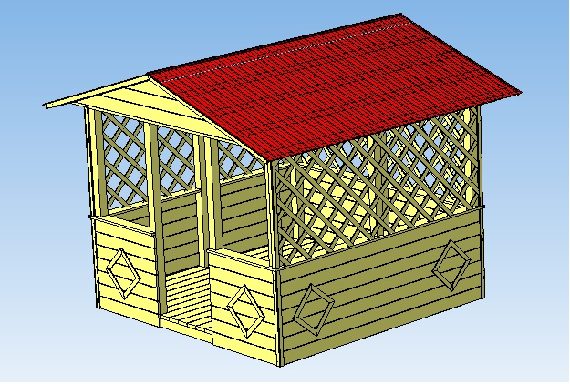 3D модель Беседка деревянная с двускатной кровлей из профлиста