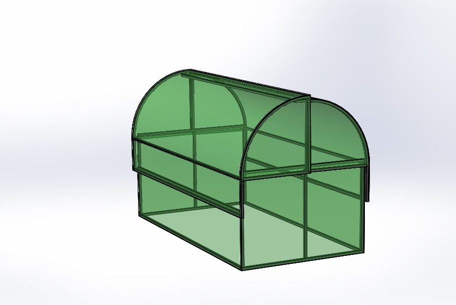 3D модель Парник из профильных труб и сотового поликарбоната, с открывающимися крышками, тип "хлебница".