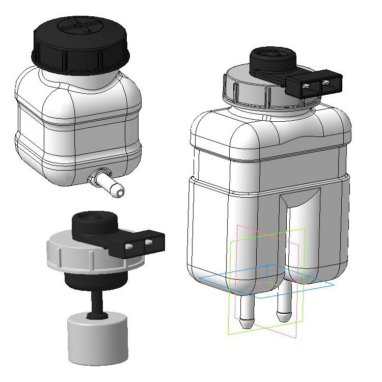 3D модель Детали Ваз : Бачок главного цилиндра тормозов с датчиком, Бачок сцепления с крышкой.