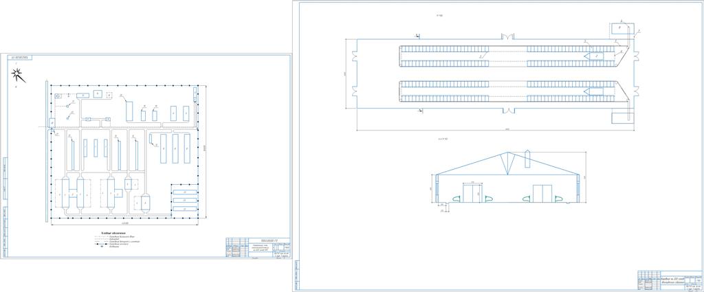 Чертеж "Комплексная механизация фермы КРС на 600 голов автопривязного содержания с доением в доильном зале и удалением навоза скребковым транспортером"