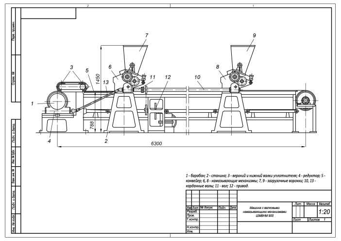 Чертеж Машина с валковыми намазывающими механизмами ШМВНМ 900