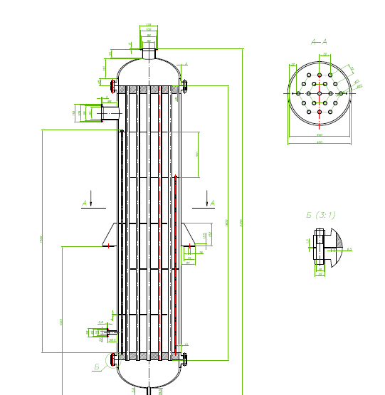 Чертеж Расчет кожухотрубного теплообменника "пар-кипящая вода"