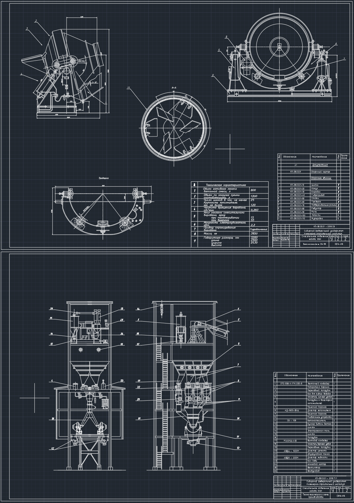 Чертеж Смесительное отделение завода ЖБИ 50000 м3/год. Смеситель СБ-108