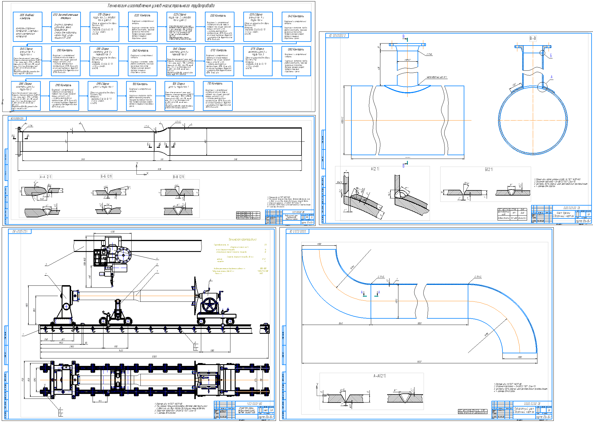 Чертеж Технология сборки и сварки узлов магистрального нефтепровода диаметром 530мм