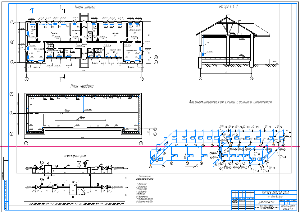 Чертеж Теплогазоснабжение и вентиляция детсад-ясли на 50 мест