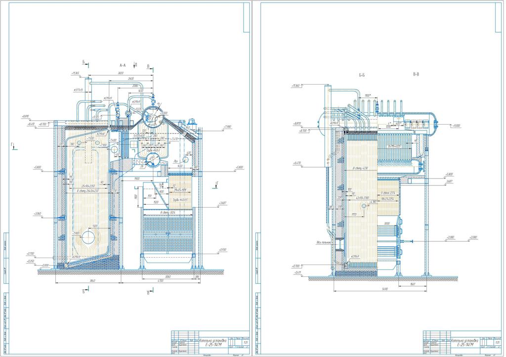 Чертеж Тепловой поверочный расчет котла Е-25-14 ГМ