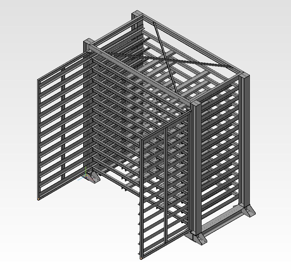 3D модель Стелаж для хранения листового металла по направляющим на дверях