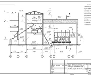 Чертеж Бетоносмесительный цех завода железобетонных изделий производительностью 18 тым м3 смесей в год