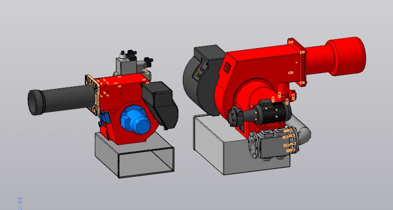 3D модель Горелки комбинированные Ecoflam Multicalor 200.1 PR и Multicalor 100.1 PR-AB с газовыми рампами