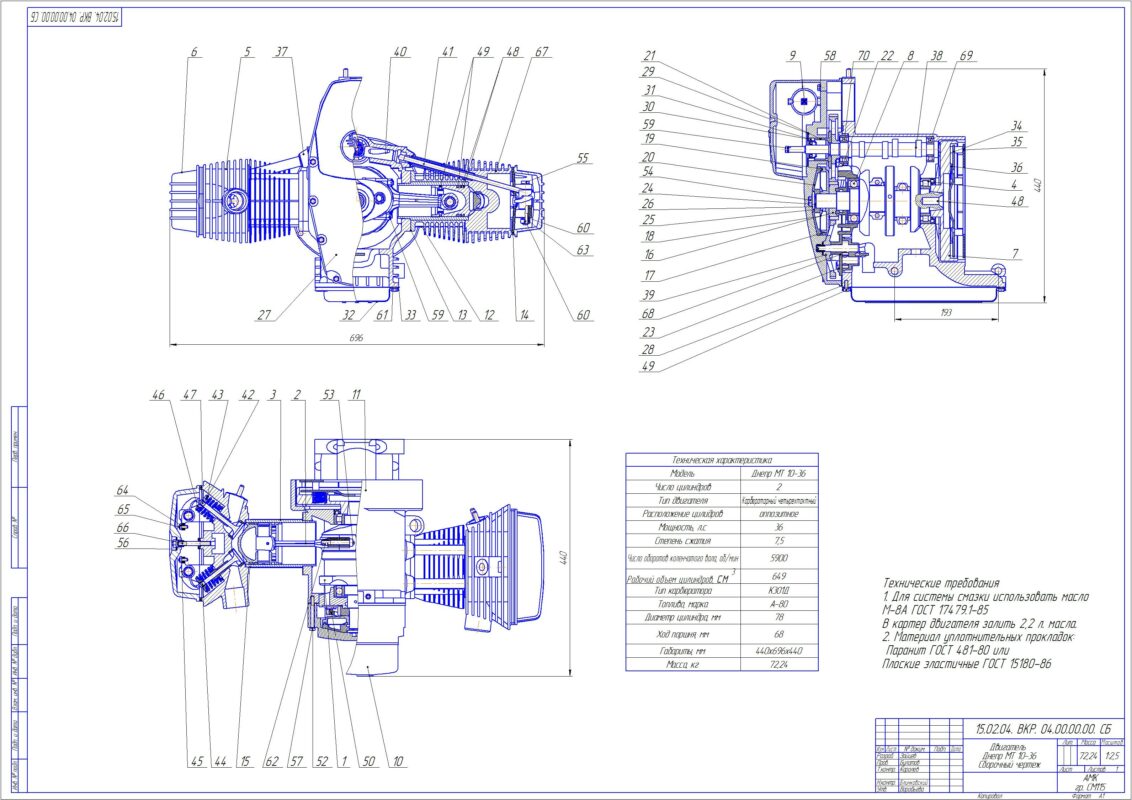 Чертеж Сборочный чертеж двигателя днепр мт 10-36