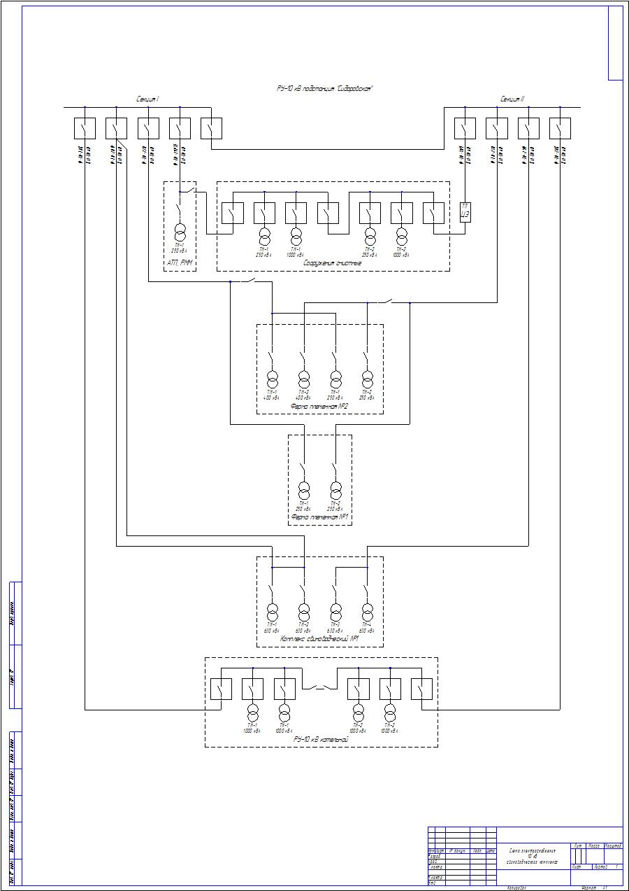 Чертеж Схема электроснабжения 10 кВ свиноводческого комплекса