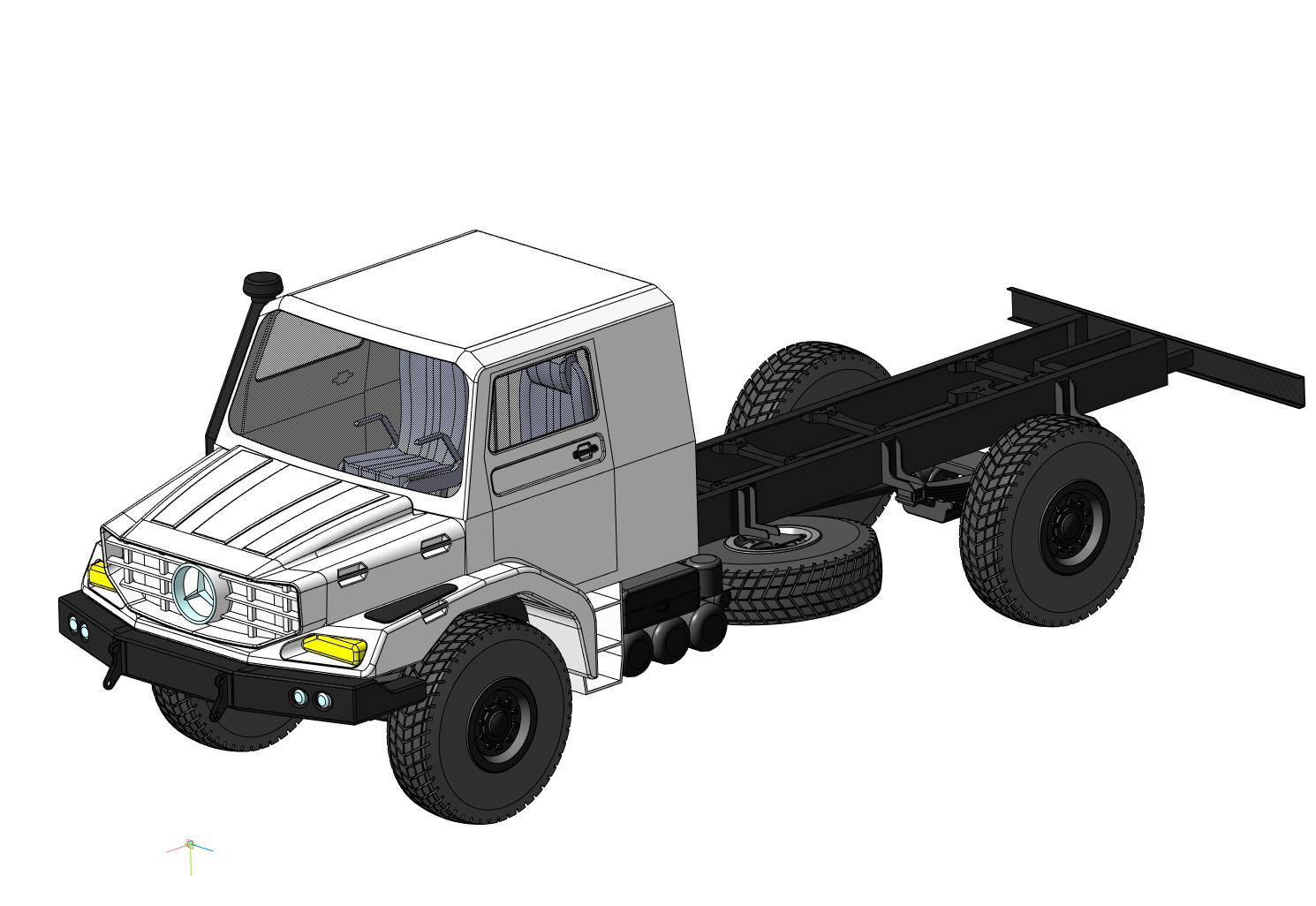 3D модель Габаритная модель шасси Мерседес Зетрос 1833А 4х4