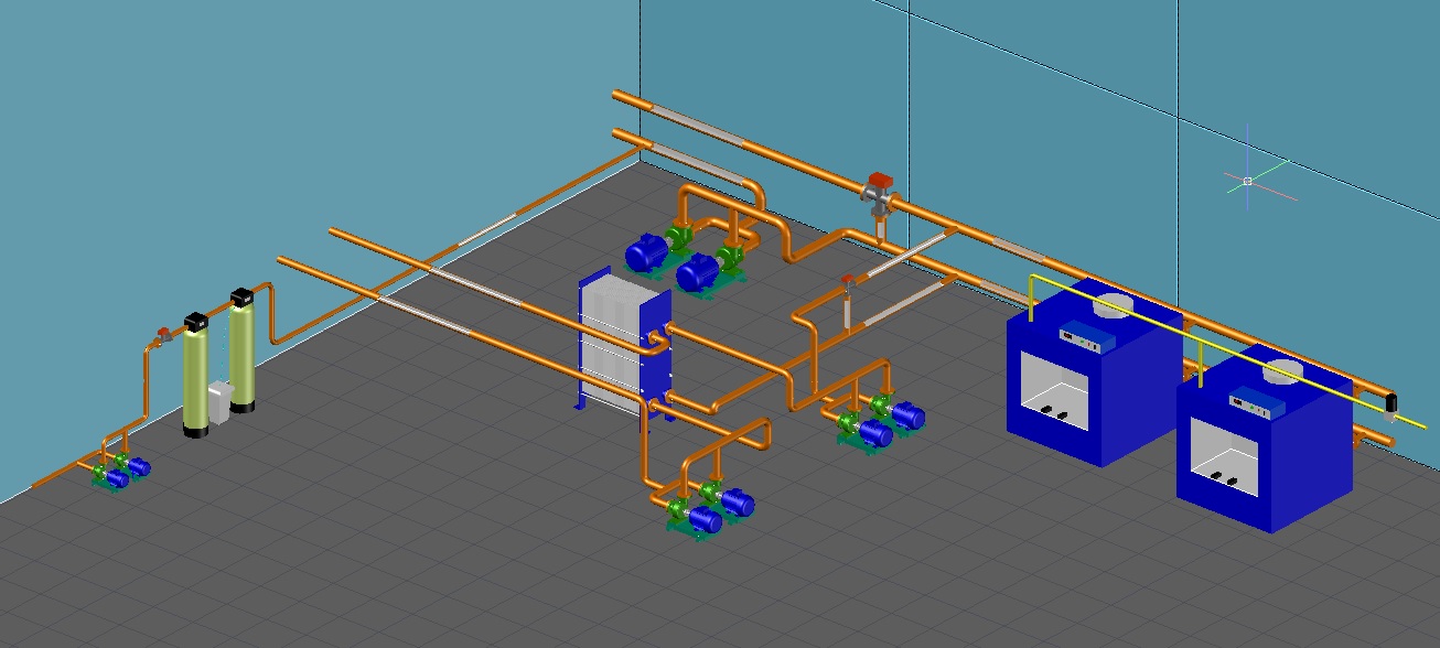 3D модель 3D модель котельной малой мощности, с двумя котлами наполного типа.