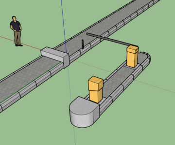 3D модель Расположение стоек шлагбаумов на острове безопасности.