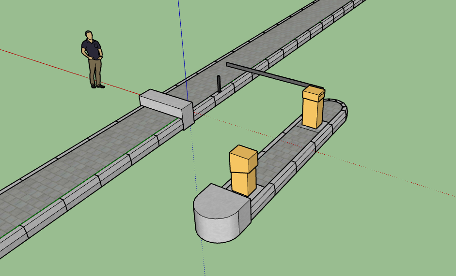 3D модель Расположение стоек шлагбаумов на острове безопасности.