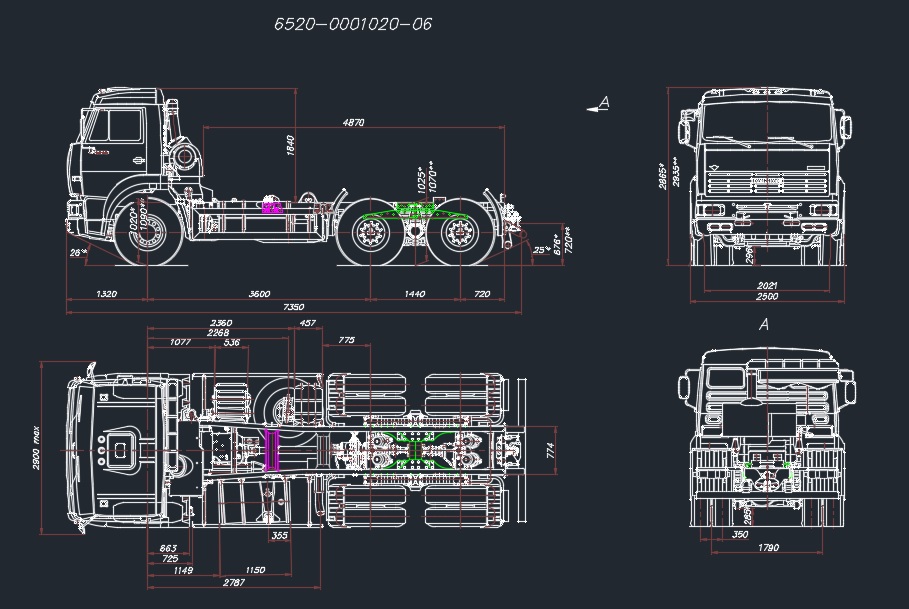 Чертеж Габаритный чертеж КАМАЗ 6520-0001020-06