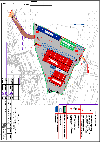 Чертеж Генеральный план благоустройства площадки с расположением крытого рынка и автомойки