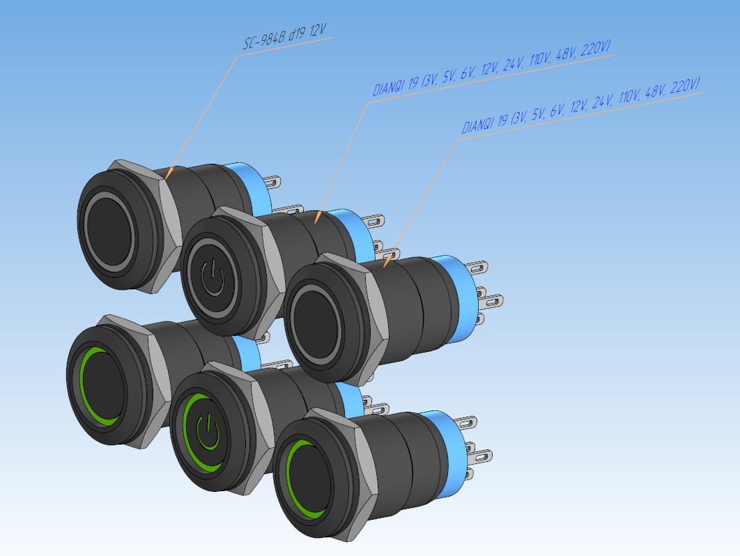 3D модель Кнопка антивандальная ВКЛ и ВЫКЛ DIANQI 19 и SC-984B d19 12V (JH19-C1 ON-ON LED12V)