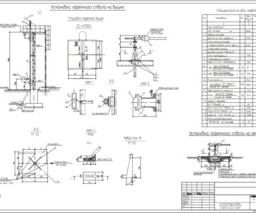 Чертеж Монтажный чертеж установки стационарных лафетных стволов на лафетных вышке и на земле