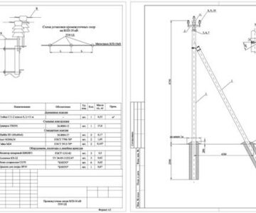 Чертеж Промежуточная и угловая промежуточная деревянные опоры ВЛЗ-10кВ