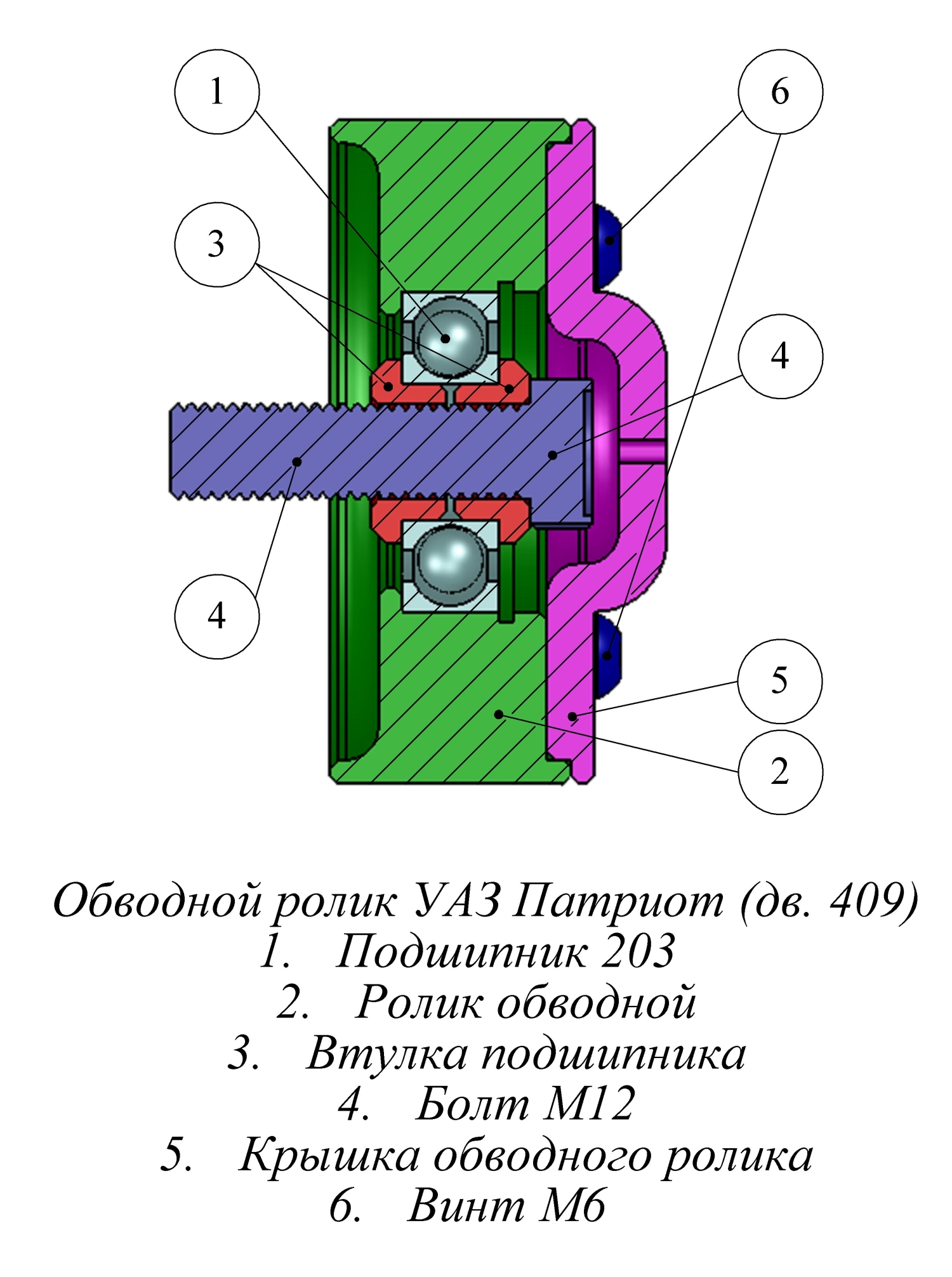 3D модель Обводной ролик для автомобиля УАЗ Патриот 2014 г. в.