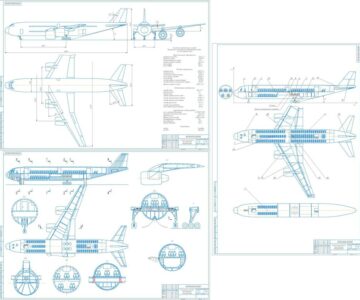 Чертеж Конструкция и проектирование  среднерейсового пассажирского самолета дальностью 6000м и вместимостью 240 пассажиров