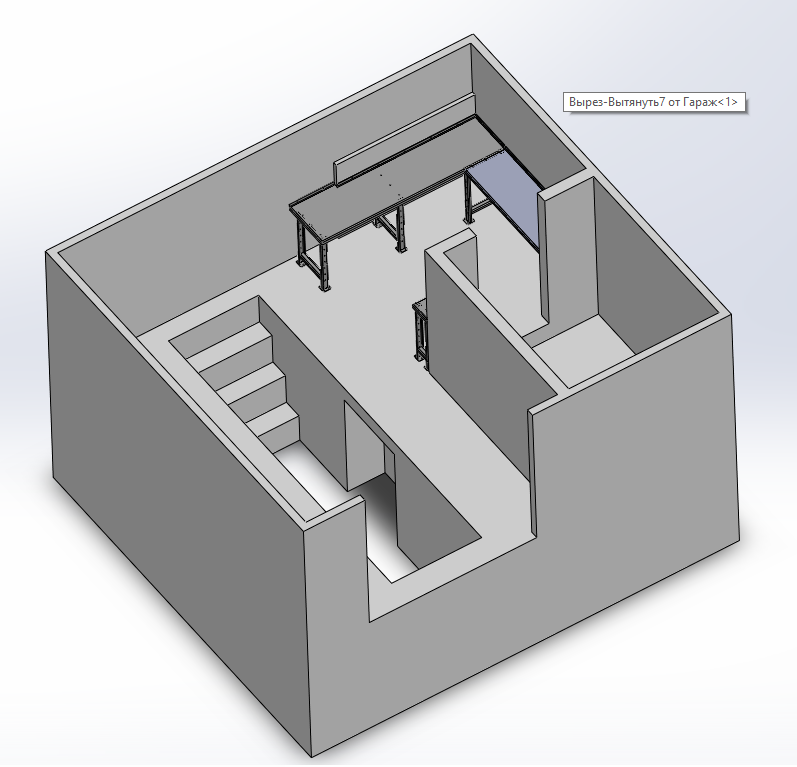 3D модель Модель гаража 5х5 с угловым столом и топочной