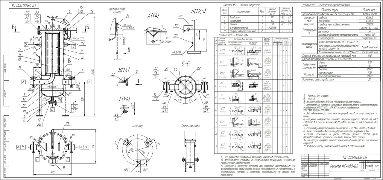 Чертеж Фильтр ФГ-100-6,3