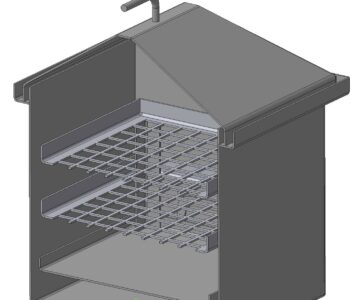 3D модель Коптильня для горячего копчения размером 400х250х250, с 4-ех скатной крышкой, и жироуловителем. Лист 2мм