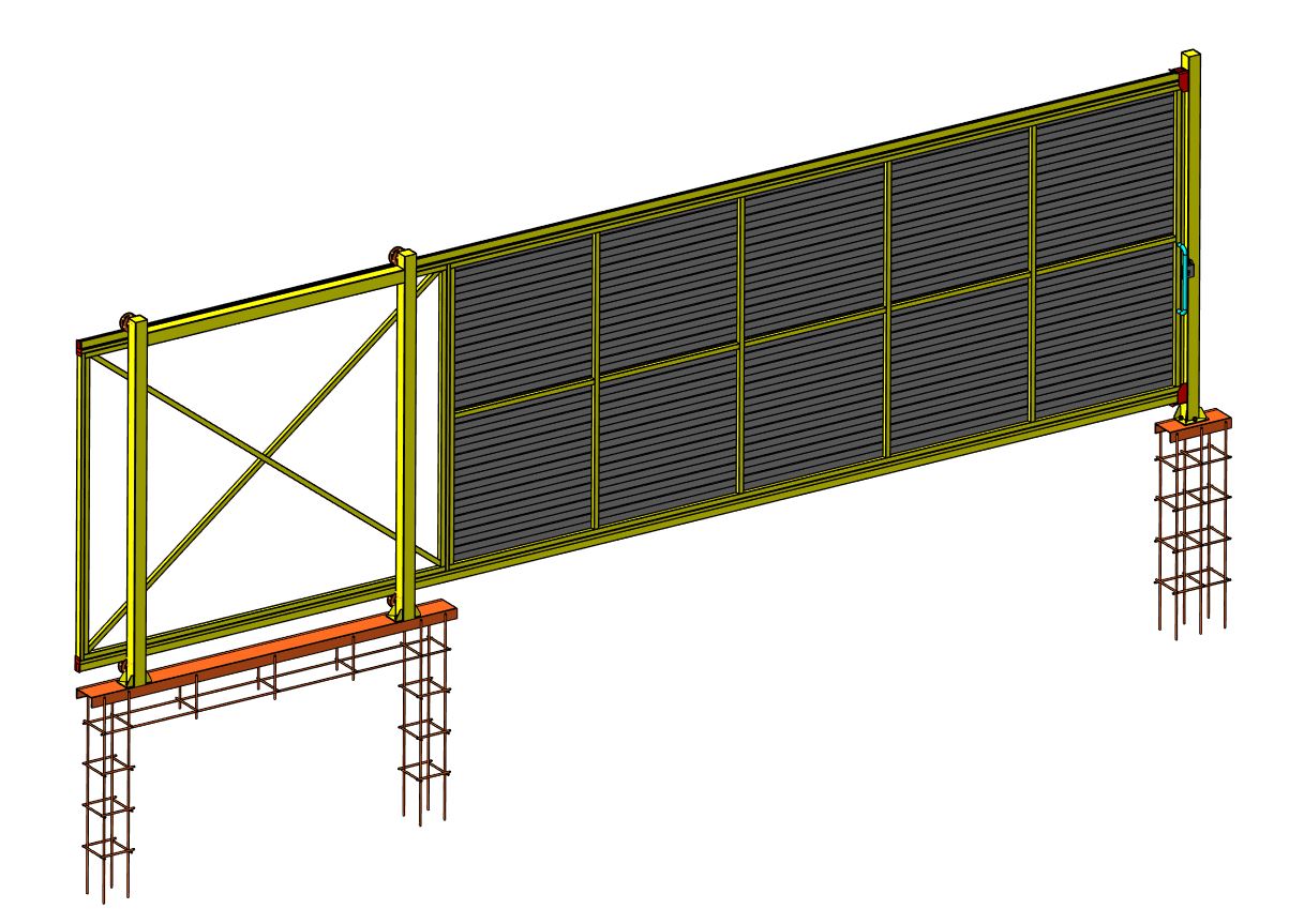 3D модель Ворота откатные (ширина откатной части ворот - 5 метров)