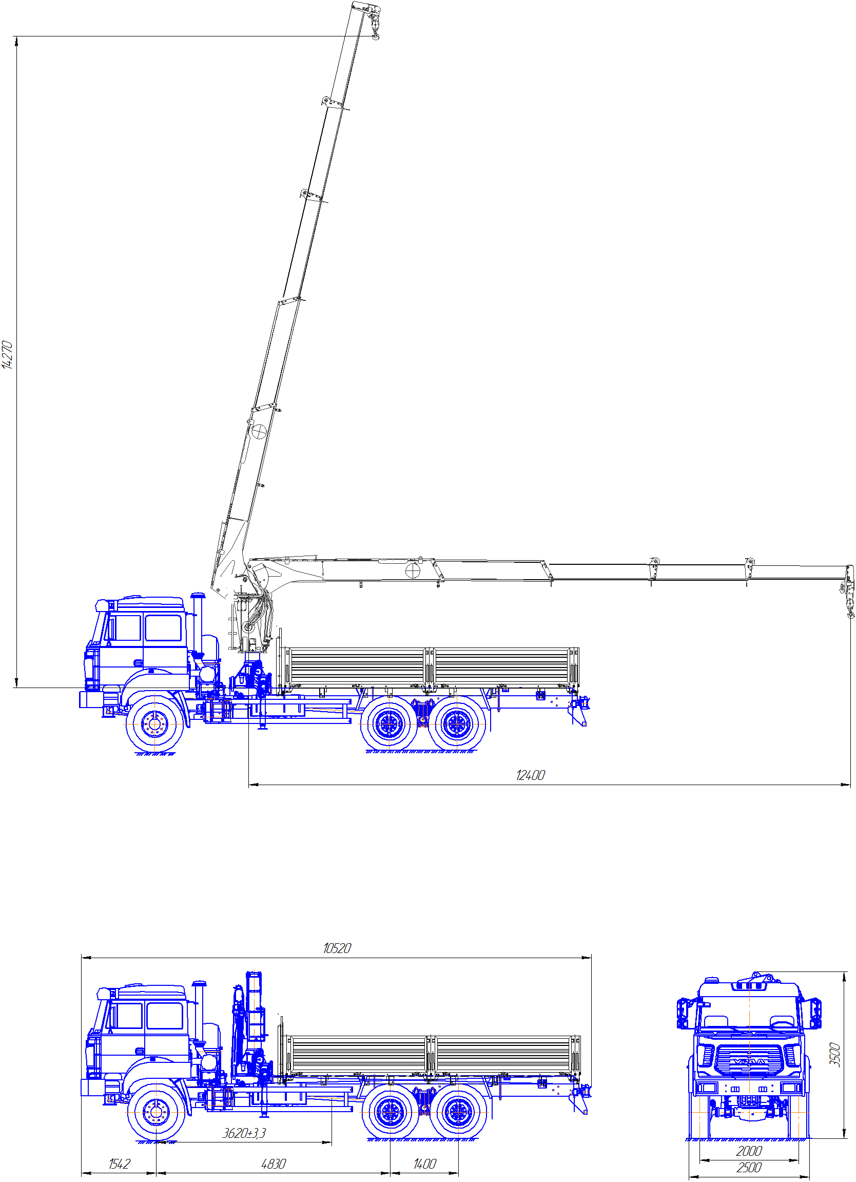 Чертеж Урал 4320-80 с площадкой ИМ 150