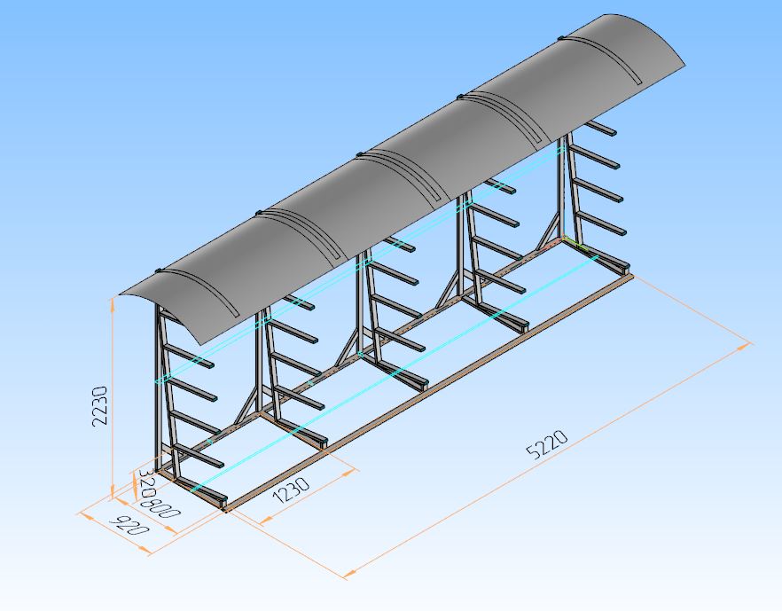 3D модель Стеллаж с козырьком для хранения металлоконструкций (габариты 5220хх920х2230)