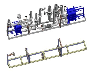 3D модель Блок теплообмена ГВС на разборной раме (двухступенчатая смешанная схема подключения)