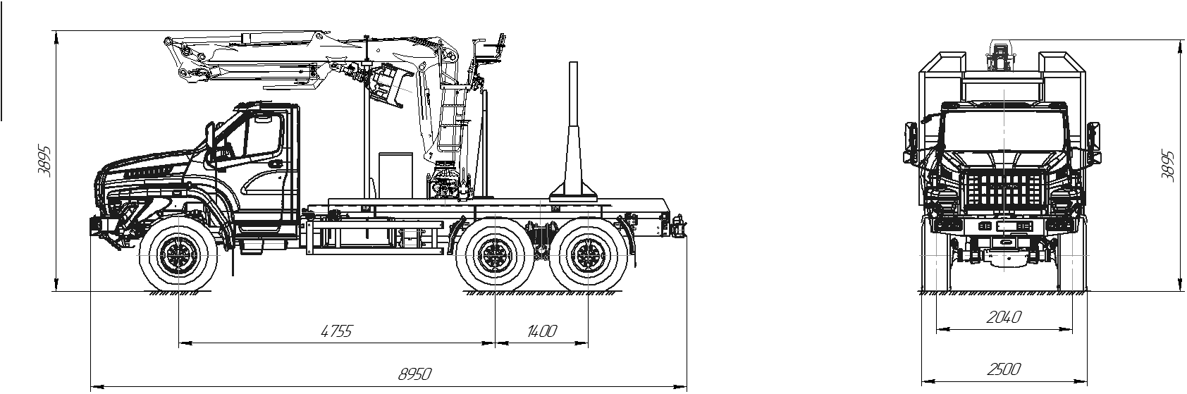 Чертеж Лесовоз Урал 4320-72 с УМУ NEXT VM10L74