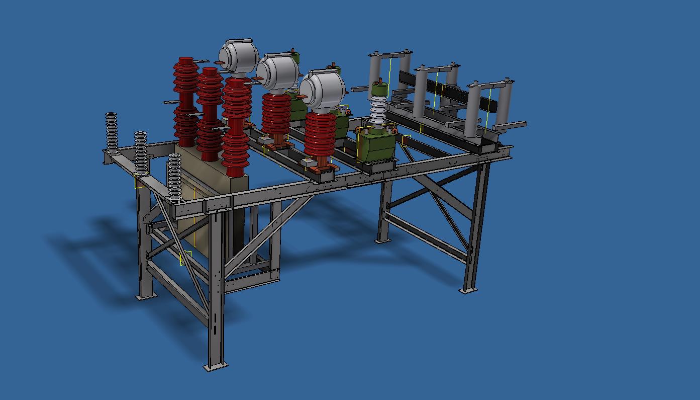 3D модель Конструкция сборно-разборная из листового металла для установки оборудования 35кВ (разъединитель, трансформаторы тока, трансформаторы напряжения, вакуумный выключатель и т.д.)