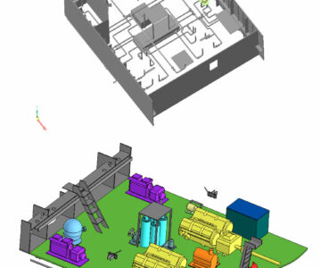 3D модель Расположение механизмов в машинном отделении теплохода пр.1741