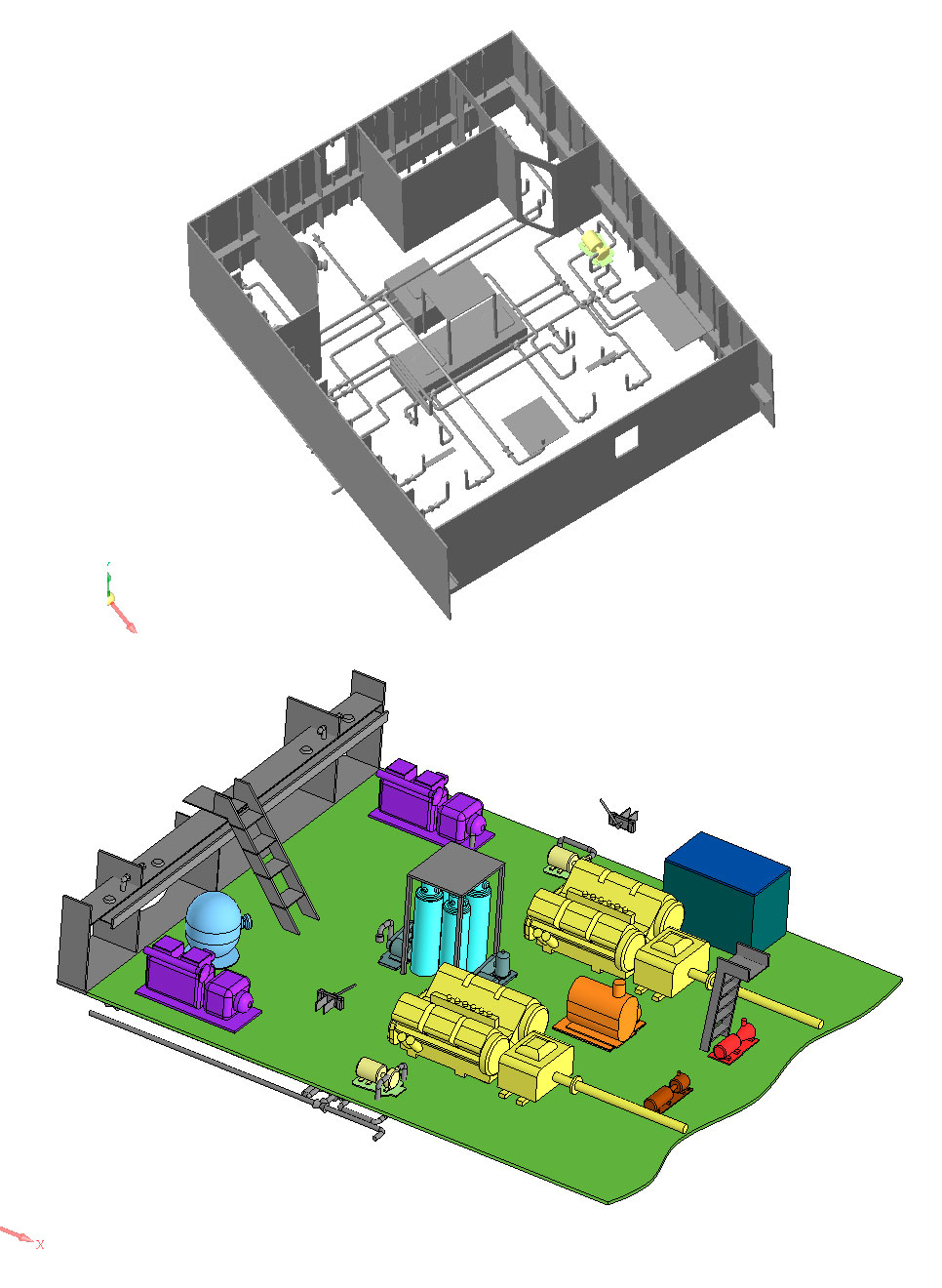 3D модель Расположение механизмов в машинном отделении теплохода пр.1741